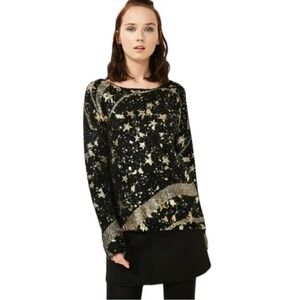 Desigual Black and Gold Sequins and Stars Sweater - Size Small
